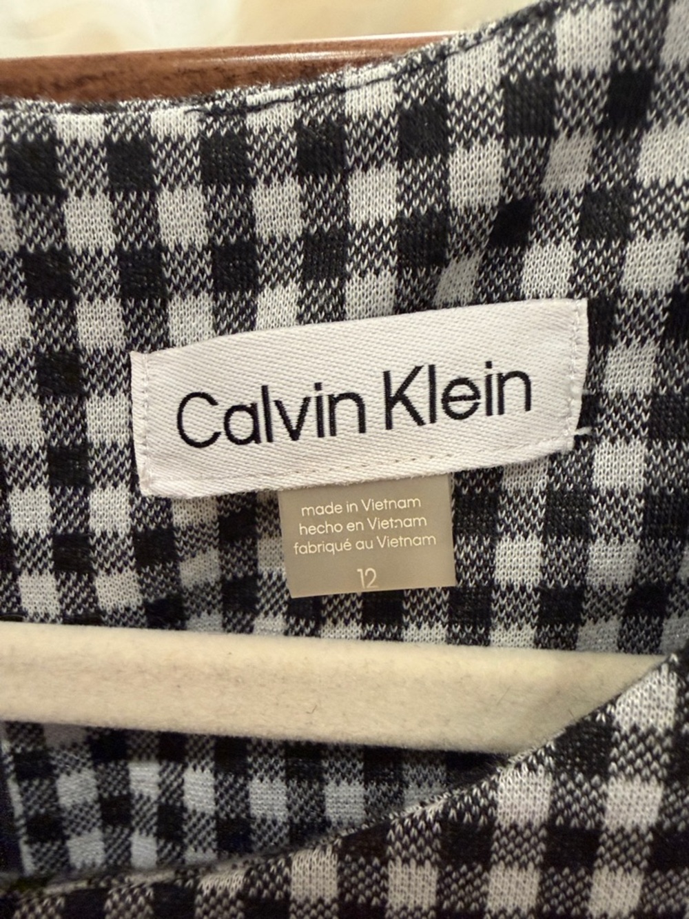 Calvin Klein Black and White Gingham Midi Dress with Waist Tie - Picture 2 of 9